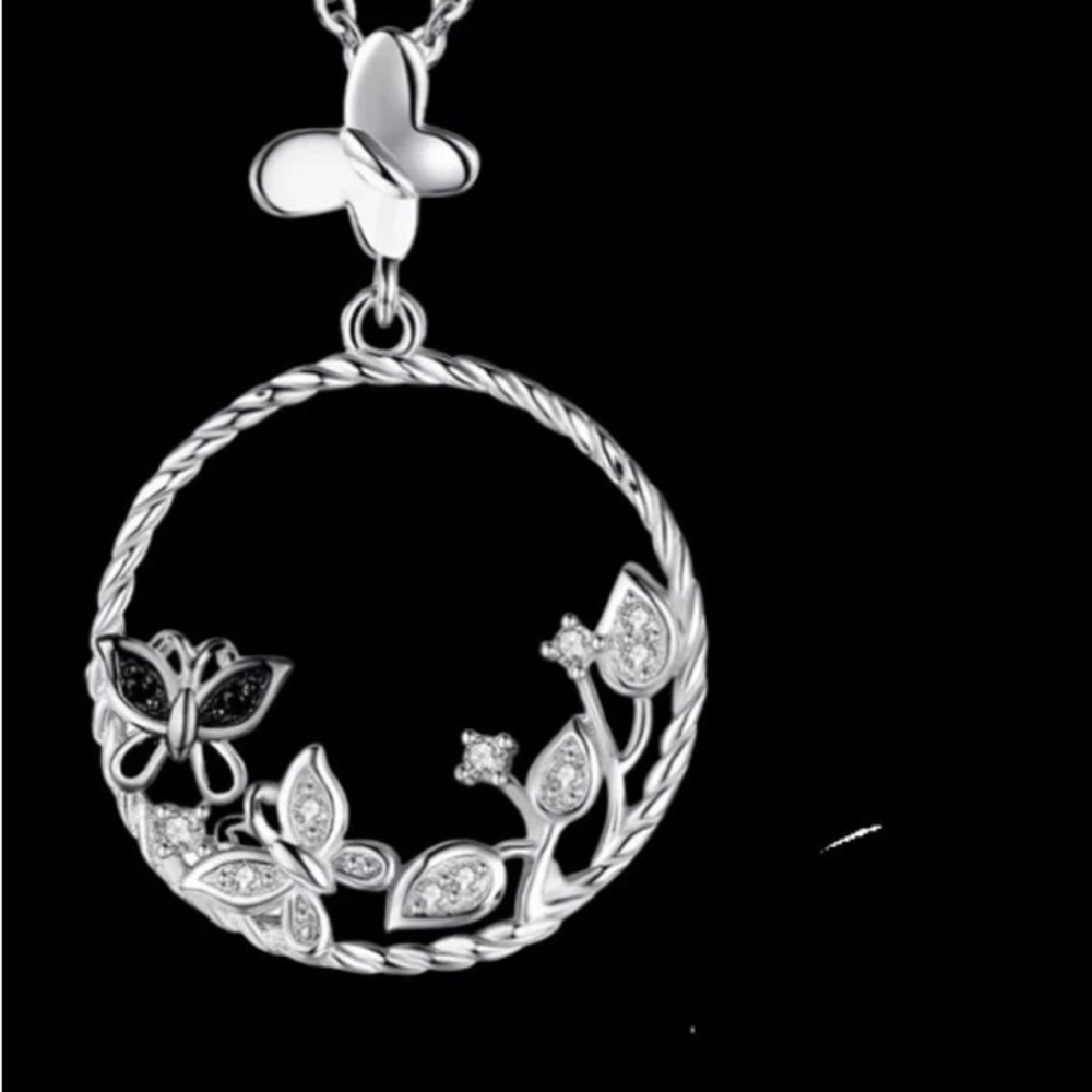 Butterfly Flower S925 Silver Pendant Natural Black Spinel Gemstone No Chain - Picture 6 of 6